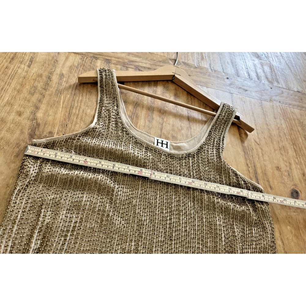 Haute Hippie 100% Silk Beaded Sleeveless Dress Sz M Taupe Bronze Embellished - Picture 10 of 10